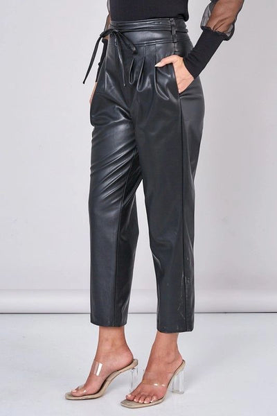 High Waisted Faux Leather Pants with Belt - Shop Habb