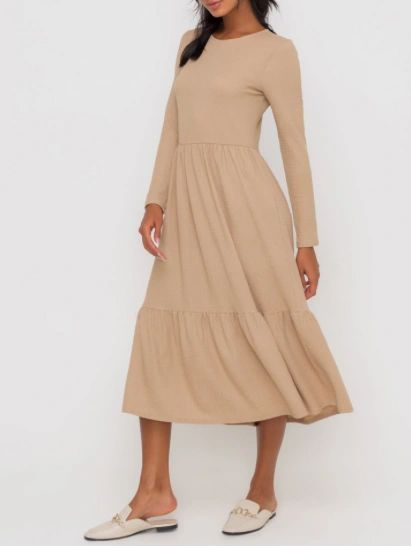 Taupe Midi Long Sleeve Dress - Shop Habb