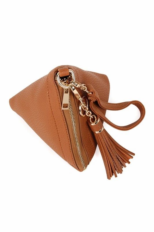 Genuine Leather Pyramid Wristlet with Tassel Zipper - Shop Habb