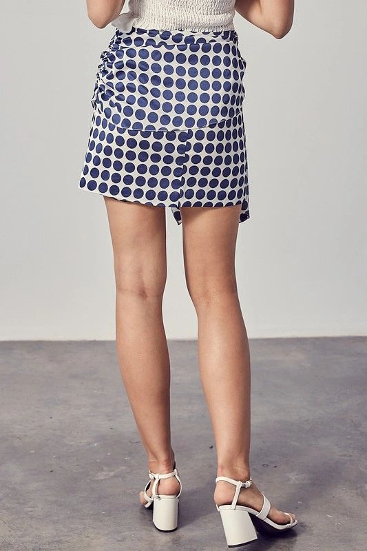 White & Navy Blue Polka Dot Side Tie Skirt - Shop Habb