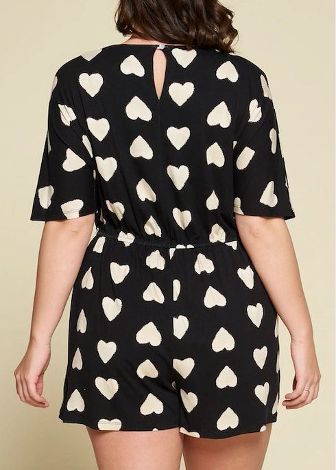 Plus Size Sweetheart Romper Heart Print - Shop Habb