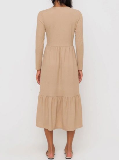 Taupe Midi Long Sleeve Dress - Shop Habb