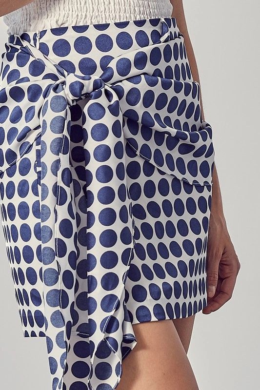 White & Navy Blue Polka Dot Side Tie Skirt - Shop Habb