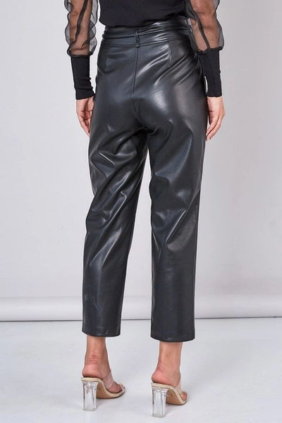 High Waisted Faux Leather Pants with Belt - Shop Habb