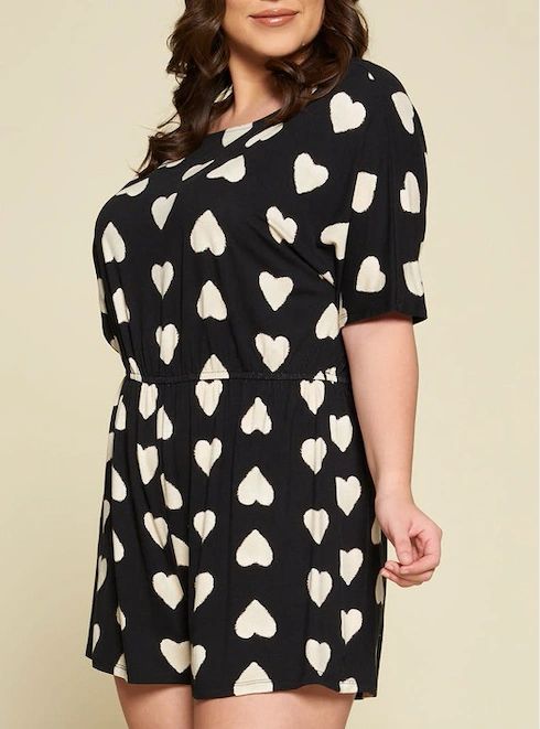 Plus Size Sweetheart Romper Heart Print - Shop Habb