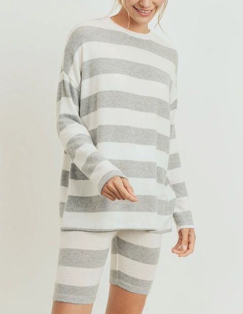 Thick Striped Long Sleeve Knit Loungewear Top - Shop Habb