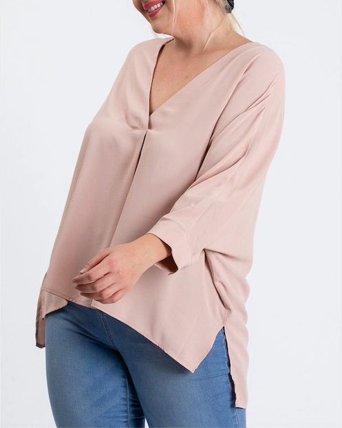 Plus Size Blush Pink V-Neck Blouse - Shop Habb