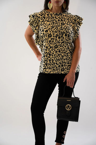Leopard Print Ruffled Cap Sleeve Top - Shop Habb