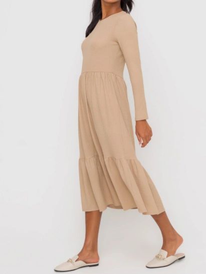 Taupe Midi Long Sleeve Dress - Shop Habb